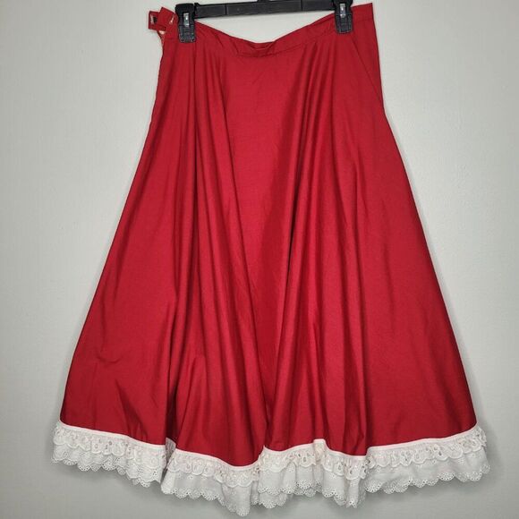 Vintage handmade red white lace trim full circle holiday skirt cute classic - Picture 3 of 6